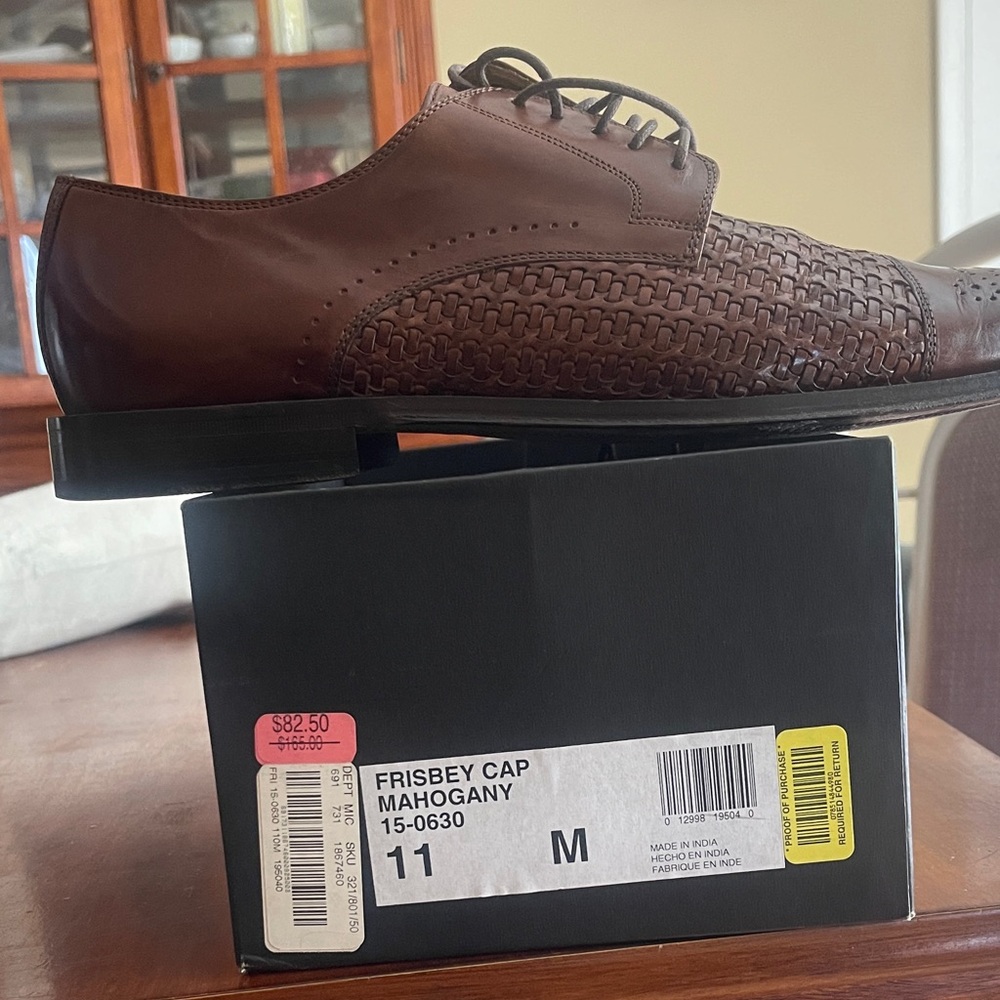 Johnston & Murphy Mahogany Woven Leather Cap Toe Oxford